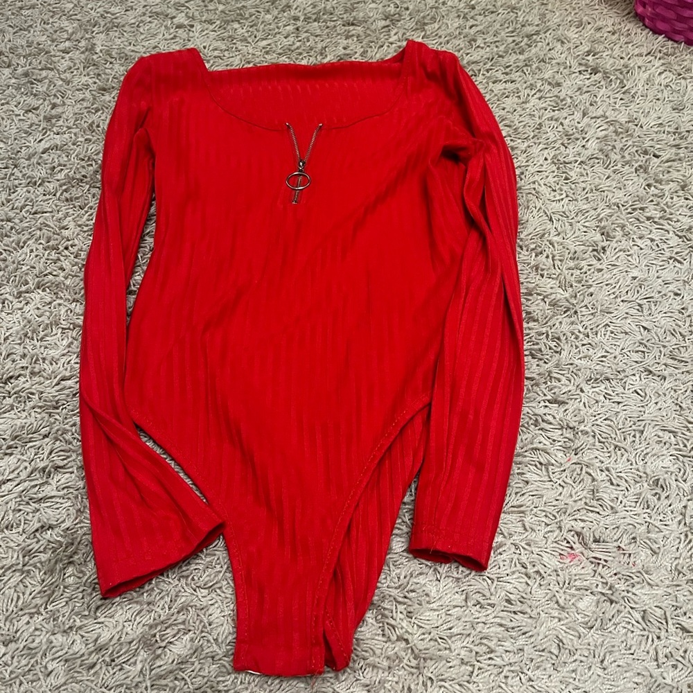 Red Long Sleeve Bodysuit